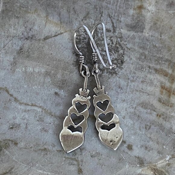 Sterling Silver 925 1.5" Turquoise Cut Out Heart Dangle Earrings - Picture 8 of 16